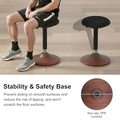 Image of Wobble Stool for Standing Desk,19.7 inch-27.5 inch Height Adjustable,Walnut | ERGO COLLECT Anti-Fatigue Active Stool,Upgraded Non-Slip Base&Full Swivel,Widened Cushion,440lbs Capacity,for Home Office