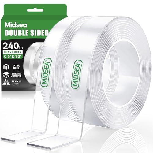 Midsea Double Sided Tape Heavy Duty, 240' L x 1'/0.5' W, Removable Waterproof Clear Nano Mounting...