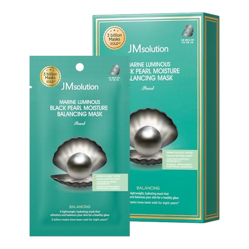 JMsolution Marine Luminous Black Pearl Moisture Balancing Mask (10 Sheets, 35ml) | Hydrating & Purifying Korean Sheet Mask | Water Glow Pore Care | K-Beauty Skincare