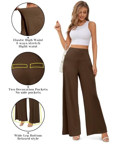 JZC Women's Palazzo Lounge Pants Stretchy Wide Leg Casual Pants Comfy High Waist Flowy Pants S-3XL