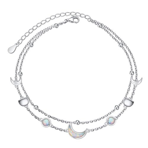 Image of Flyow Anklet for Women S925 Sterling Silver Adjustable Foot Beaded Heart Charm Ankle Bracelet Anklets Jewelry