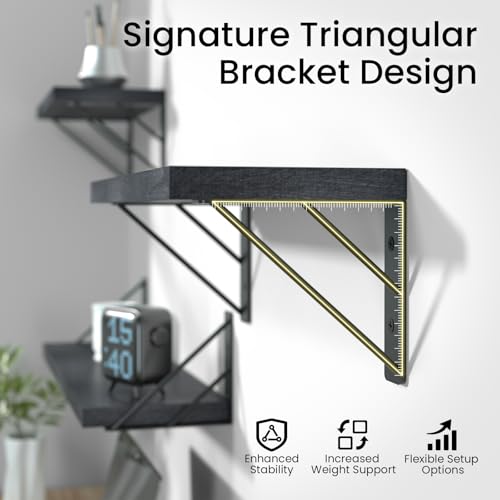 Image of BAYKA Wall Mounted Floating Shelves, Wood Floating Wall Shelf for Books & Decor, Small Space-Saving Display & Organizer(Black,36in,Set of 3)