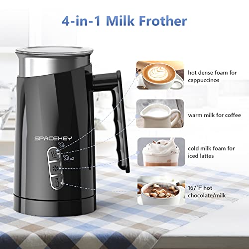 Milk Frothers, 4-In-1 Electric Milk Frother And Steamer, Spacekey 10.1Oz/300Ml Milk Foamer With Buzzer, Automatic Hot And Cold Milk Frother For Coffee, Latte, Cappuccinos, Chocolate Milk, Black #TOP1