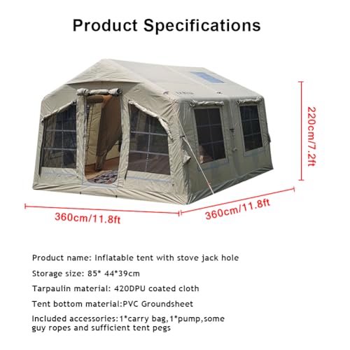 Tienda de campaña para 5-6 personas impermeable desplegable con zonas separadas de estar y dormir bomba y agujero para estufa