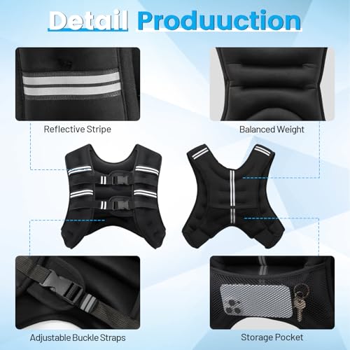 Weighted Vest, 6lb/8lb/12lb/16lb/20lb/30lb for Men, Women with Reflective Stripe, Weight Vests Adjustable for Workout, Strength Training, Running, Fitness, Muscle Building, Weight Loss clearance - Image 6
