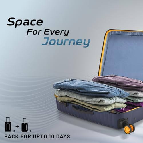 Image of Aristocrat 2 Pc Airpro Plus Set Cabin 55Cm(Small) Check-in 66Cm(Medium) 8 Wheel Spinners Trolley Bags for Travel Hard Case Luggage, Lightweight Bag with TSA Lock & Anti-Theft Zipper(Blue), Black