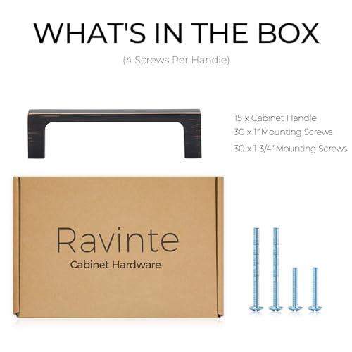 Image of Ravinte Oil Rubbed Bronze Cabinet Handles Kitchen Pulls 3-1 /2 Inch 15 Pack | Square Design, Solid Zinc, Modern Slim Style, Screws Included, Easy Installation, for Kitchen Drawers & Cupboards