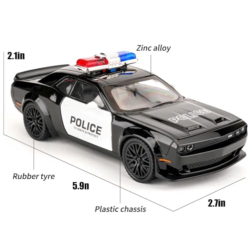Image of Exclusive Alloy Metal Pull Back Die-Cast Car Diecast Metal Pullback Toy Car with Openable 6 Doors,Light Music Boys Gifts Toys (F & F 7 Dodge Challenger Police - Black)