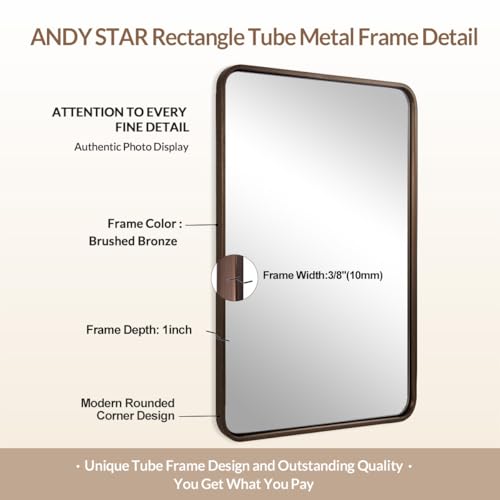 Image of ANDY STAR 40x36 Inch Bronze Bathroom Mirror, Rounded Rectangle Oil Rubbed Bronze Mirrors for Bathroom,Tube Metal Framed, 1'' Deep Wall Mounted Vertically /Horizontal