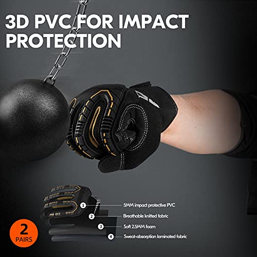 Vgo... 2-Pairs 32°F Waterproof High-Dexterity Heavy-Duty Winter Mechanic Gloves, Impact & Vibration Reduction (Size Xl, Black&Gold, Sl8849Fw) #TOP3