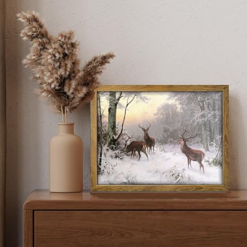Banmu Winter Landscape Canvas Print Wall Art - Mystic Forest & Mountain Landscape With Deer Nature Wilderness Poster thumb #3