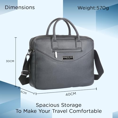 Image of KENNETH COLE Unisex Professional 15 Inch Laptop Bag | Premium Glossy Textured PU Lightweight Briefcase Bag | Adjustable Shoulder Strap, for Work, Business and Travel