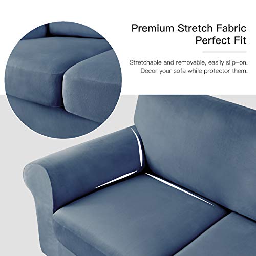Maxmill MM-VS-SLATE BLUE-SMALL 2 Pieces Velvet Stretch Chair Sofa Slipcovers Armchair Covers Couch Slipcover thumb #4
