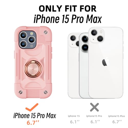 Image of MARKILL Compatible with iPhone with Built-in 360Rotating Ring Stand, Military Grade Drop Protection Full Body Rugged Heavy Duty Case Durable Cover (Pink, iPhone 15 Pro Max 6.7 inch)