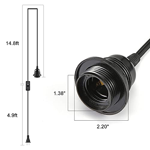 Acbungji 20Ft Hanging Pendant Light Cord Kit With On/Off Switch Plug In,1 Pack Extension Wire With E26 E27 Lamp Socket,Shade Ring Holder For Lighting Cage,Black #TOP3