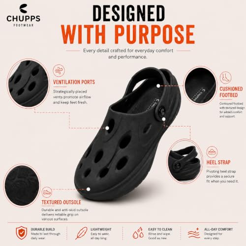 Image of CHUPPS Gator Clogs for Men | Lightweight EVA Clogs | Anti-Slip Sole | Cushioned Footbed | Breathable Ventilation | Adjustable Back Strap | Waterproof Casual Garden Clogs for Men