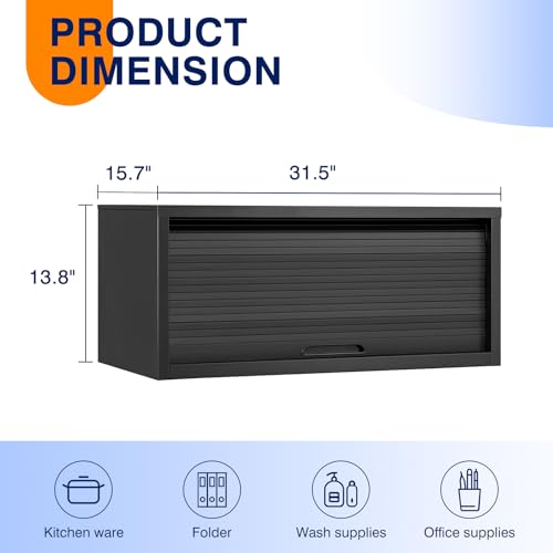 Image of Yizosh Metal Garage Wall Cabinet with Recessed Handle,Wall Mounted Metal Garage Storage Cabinet,Floating Garage Tool Cabinet for Kitchen,Basement,Garage,Warehouse