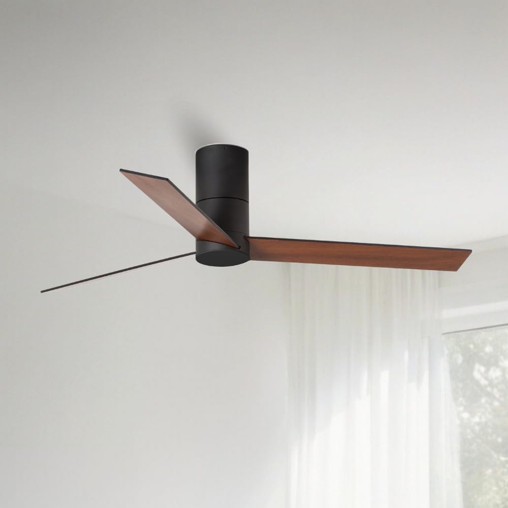 / HYBRID/Ventilador de techo negro con wifi y palas reversibles negro-nogal Ø120 cm/Ultra Silencioso, bajo consumo, 6 Velocidades, Mando, Verano-Invierno, temporizador, modo brisa