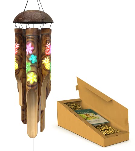 Nalulu Piney Bamboo Wind Chimes - Outdoor Wood Wooden Windchimes, Tropical Design With Coconut Crown, Handcrafted With Calming Deep Tones, Ideal Home Decor Or Gift For Any Occasion #TOP9
