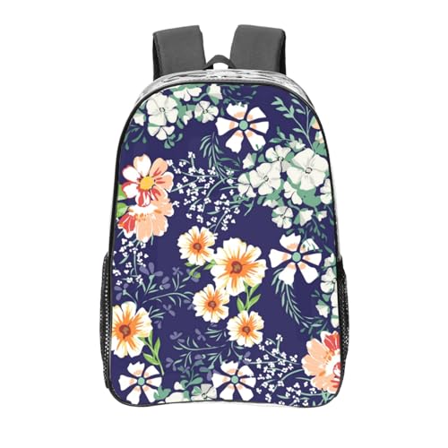 YXDVPALNE Hermoso jardín de flores, pétalos florales, hojas, prado, naranja,Mochila informal de 16 pulgadas, transparente, resistente al agua, para la escuela