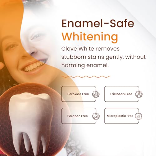 Image of Clove White Toothpaste, Teeth Stain Removal, Whiten Yellow Teeth, Helps Remove Gutka, Pan, Tobacco Stains, Perfected by Dentist, Enamel Safe Teeth Whitening for Daily Use - 100gm