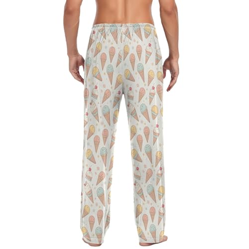Men's Ice Cream Pattern Pajama Pants with Elastic Waistband | Soft Lounge Sleepwear | Breathable Sleep Pants for Home（377）2