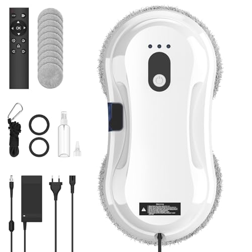 SWBSLL Robot Limpiacristales, 5600Pa Limpiador de Ventanas Automático Ultra-Fino (7.5cm) con Pulverizador, Navegación Inteligente, 3 Modos, Protección UPS, Mando y 10 Paños, para Cristales y Azulejos