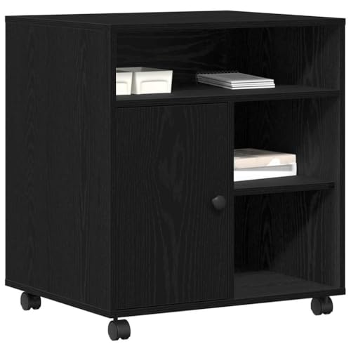 vidaXL Soporte para Impresora Roble Negro 60 x 50 x 67 cm, Mesa de Oficina Moderna, estación para Impresora compacta, Mueble de Almacenamiento Elegante, Organizador práctico