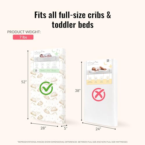 Image of Dream On Me 2-in-1 Little Lullaby Baby Crib Mattress, GREENGUARD Gold | Made in USA, Dual Sided, BSA Verified, ASTM & CPSC Tested, Fits Full Size Crib and Toddler Bed 52 inchx28 inchx5 inch, Waterproof Cover