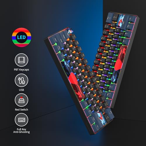 Image of 60 Percent Gaming Keyboard 61 Keys Mechanical Keyboard Rainbow Backlit Ultra Compact Wird Keyboard with Red Switches for Win Ps4 /5 Xbox(61 Blue)