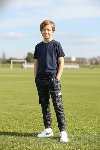 Image of NATUST Boys Cargo Joggers Drawstring Jogging Pants Kids Elastic Waist Trousers 5-14 Years