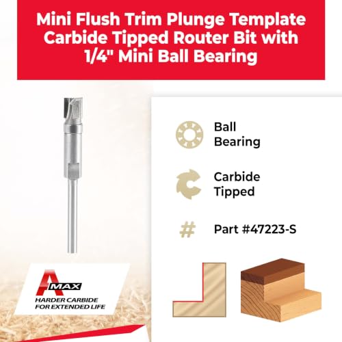 Image of Amana Tool - 47223-S Miniature Flush Trim Plunge Template 1 /4 Dia x 1 /4 x 1 /8 inch Shank