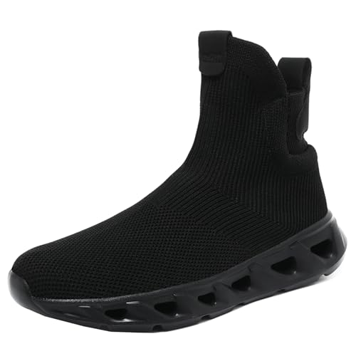 SJJH Zapatillas altas sin cordones: ligeras, transpirables y flexibles con suela suave para mayor comodidad y rendimiento durante las actividades deportivas, Negro , 47 EU