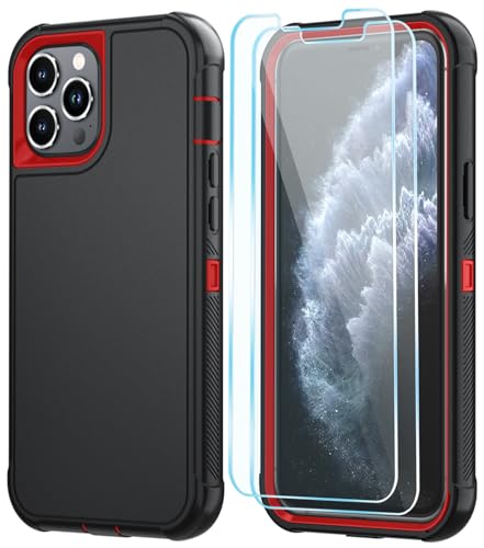 SunStory Compatible with iPhone 11 Pro Max Case with HD Screen Protector, 3-Layer Heavy Duty Full-Body Cover,3 in 1 Hybrid Protective Case for iPhone 11 Pro Max 6.5",BlackRed