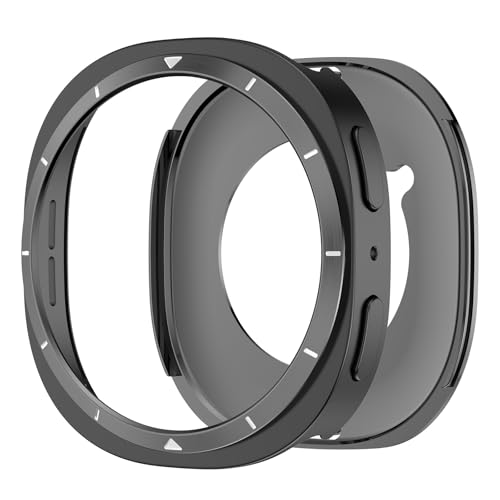 Image of 2 in 1 Metal Rugged Case Compatible with Samsung Galaxy Watch 8 40mm 44mm Shockproof Protect Bumper Case with Back Cover (NO WATCH) (Black and White,40mm)