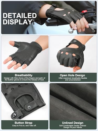Image of GSG Men's Fingerless Leather Driving Gloves, Half Finger, lambskin | Half Finger Design, Breathable Comfort,Driving, Motorcycle Riding, Racing, Cycling, Daily Wear