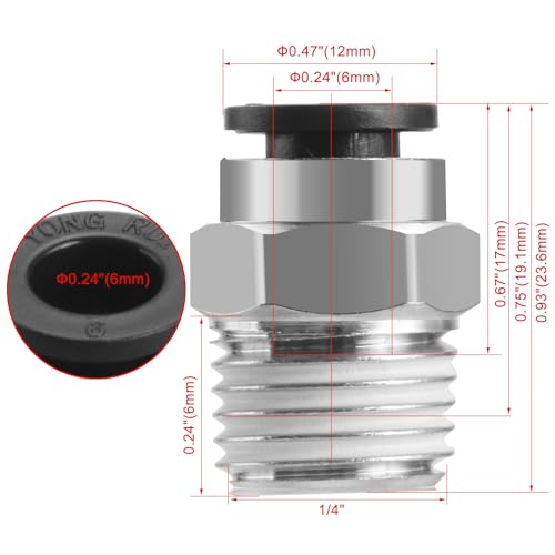 Heschen Schnellverschraubungen PC6-02 6mm Push In Gelenkgewinde Male 1/4 Pneumatikverbinder Quick Fittings 10 Stck