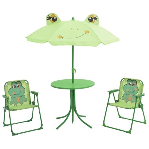 Sophrelle Set Mesa y sillas de jardín Infantil 3 pzas con sombrilla Verde Verde,41843