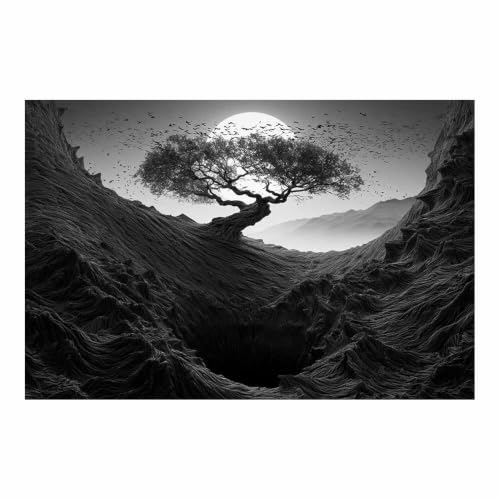 Affiche noir et blanc paysages lunaires de l'arbre noir 60x80cm