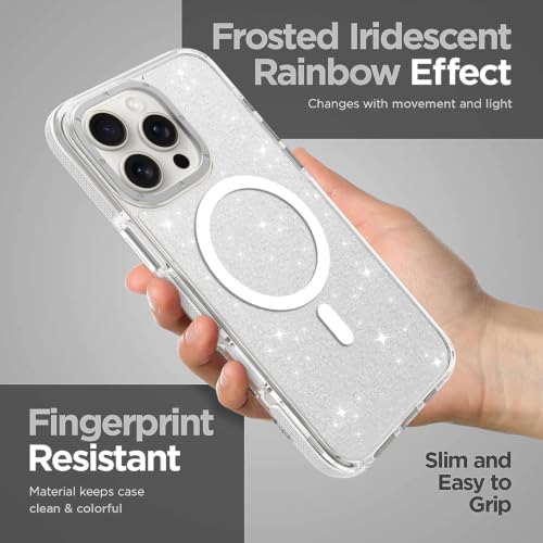 Image of Magnetic Case for iPhone 16 Pro Max [Compatible with Magsafe] [Bling Glitter Fluorescent Design] [1 Screen Protector] Slim Translucent Matte Case for iPhone 16 Pro Max 6.9 inch 2024, White