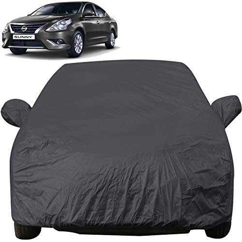Image of Autofact Car Body Cover with Mirror Pockets Compatible for Nissan Sunny (Triple Stitched, Bottom Fully Elastic, Dark Grey)