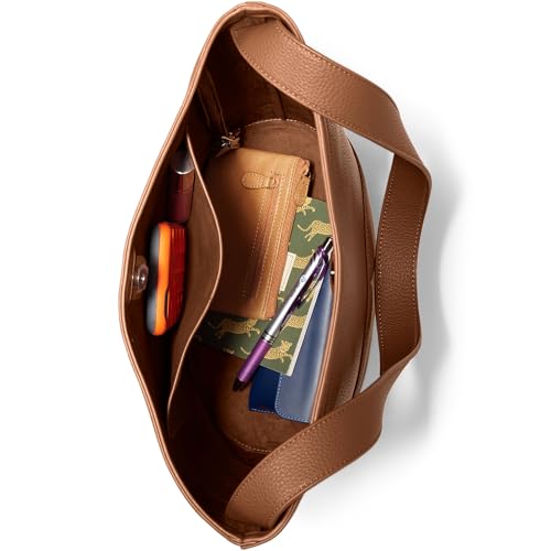 Lands' End Womens Faux Leather Bucket Bag Dark Caramel One Size2