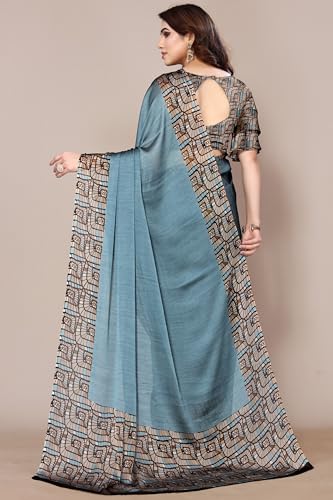 Image of MIRCHI FASHION Saree for Woman Chiffon Georgette Solid with Contrast Border | Lightweight Daily Wear Women's Sari and Printed Blouse Piece