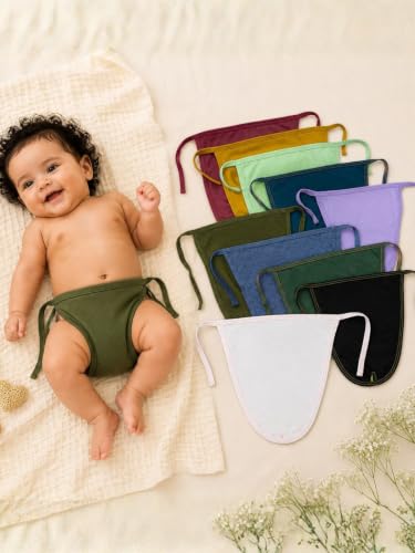 Image of Baby Cloth Diapers /Langot for Newborn & Infants (Pack of 10) | 100% Cotton Reusable Nappies | Adjustable Tie-Up Nappy | Soft, Breathable & Washable Cloth Diapers for Boys & Girls (0-24 Months)