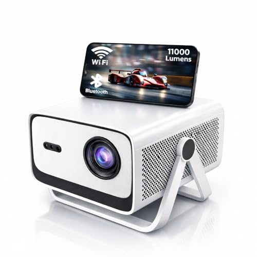 Image of HINISO Mini Projector for Home, Native 1080p Full HD with 4K Support, 11000 Lumens Portable Projector with Auto Focus and Adjustable Stand, WiFi 6, Bluetooth, Android 13