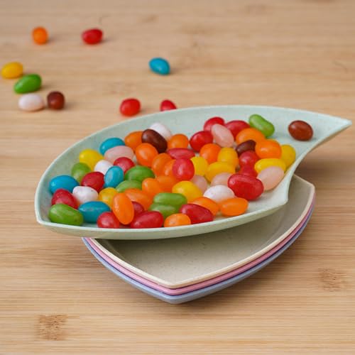Image of Wheat Straw Unbreakable Appetizer Dessert Plates, Children's and Adult Cake Plate, Lightweight Small Petal-Shaped Plates for Snacks, Reusable Dipping Sauce Bowls. (Nordic Blue, Pack of 4)