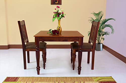 Image of Solid Sheesham Wood 2 Seater Dining Table Set with Chair for Home and Kitchen (Solid Wood, 2 Seater, Maple Finish)