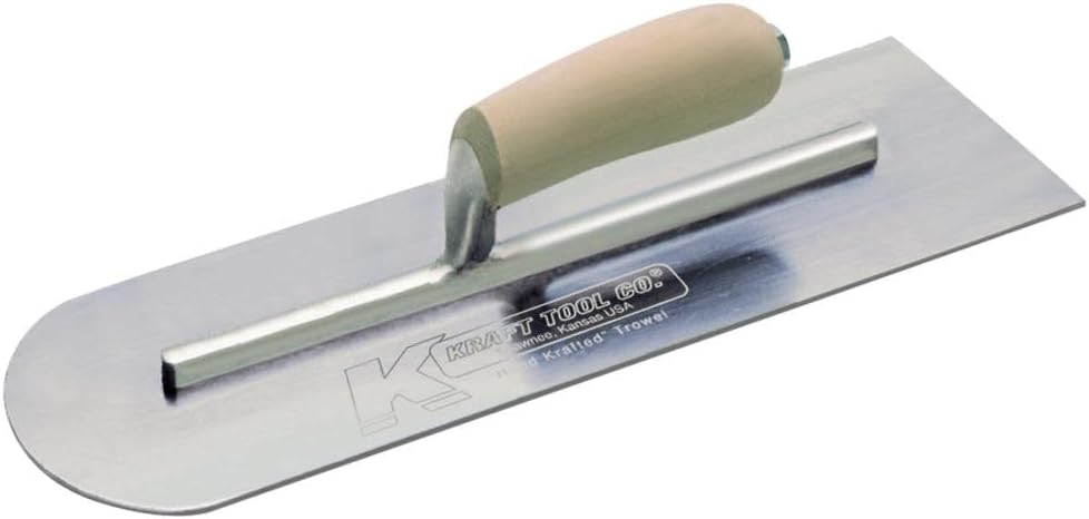 Kraft Tool CF343 Round Front Cement Trowel with Camel Back Wood Handle, 18 x 5-Inch,Multi