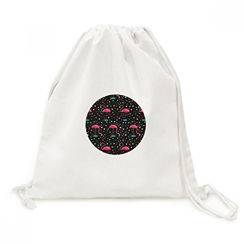 Sac de base sacoche à cordon en toile noire avec motif flamant rose