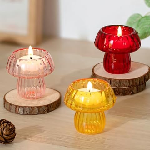 Glasseam Mushroom Tea Light Candle Holders Set Cover